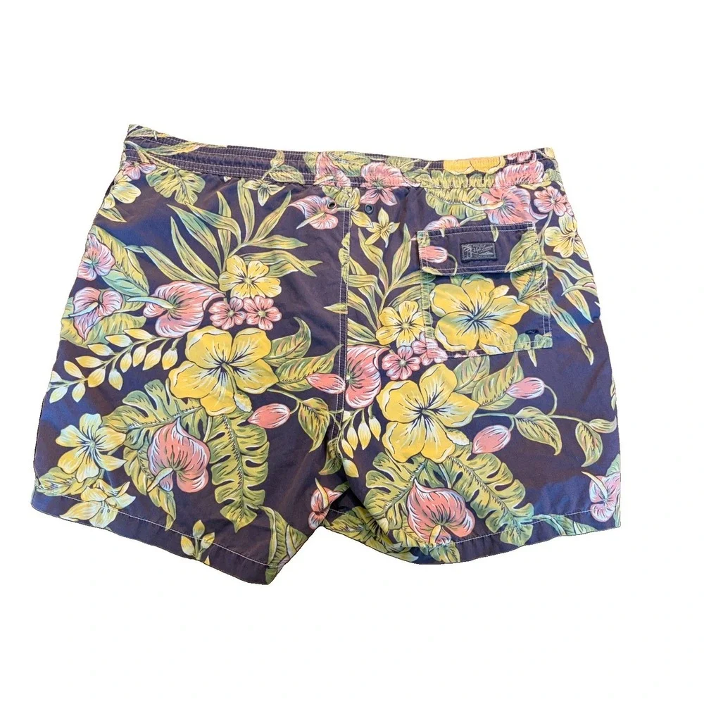 Men's Vtg Polo Ralph Lauren Cotton Blend Floral Purple  Swim Trunks Sz Large